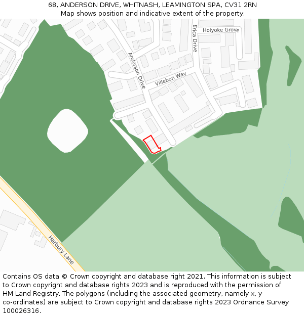 68, ANDERSON DRIVE, WHITNASH, LEAMINGTON SPA, CV31 2RN: Location map and indicative extent of plot