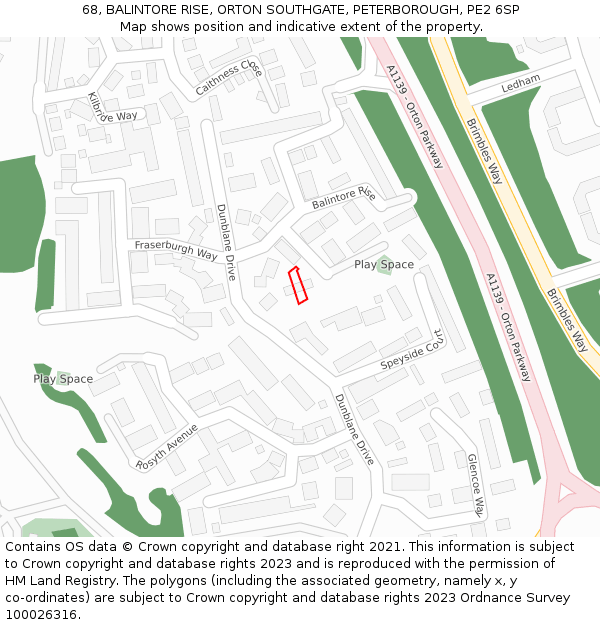 68, BALINTORE RISE, ORTON SOUTHGATE, PETERBOROUGH, PE2 6SP: Location map and indicative extent of plot