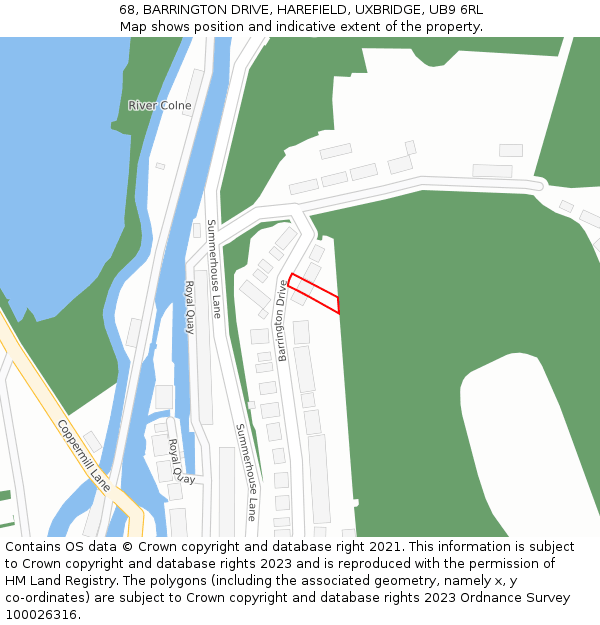 68, BARRINGTON DRIVE, HAREFIELD, UXBRIDGE, UB9 6RL: Location map and indicative extent of plot