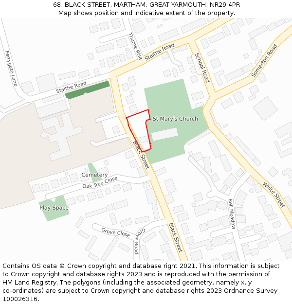 68, BLACK STREET, MARTHAM, GREAT YARMOUTH, NR29 4PR: Location map and indicative extent of plot