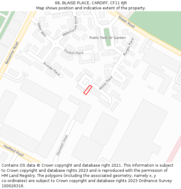 68, BLAISE PLACE, CARDIFF, CF11 6JR: Location map and indicative extent of plot