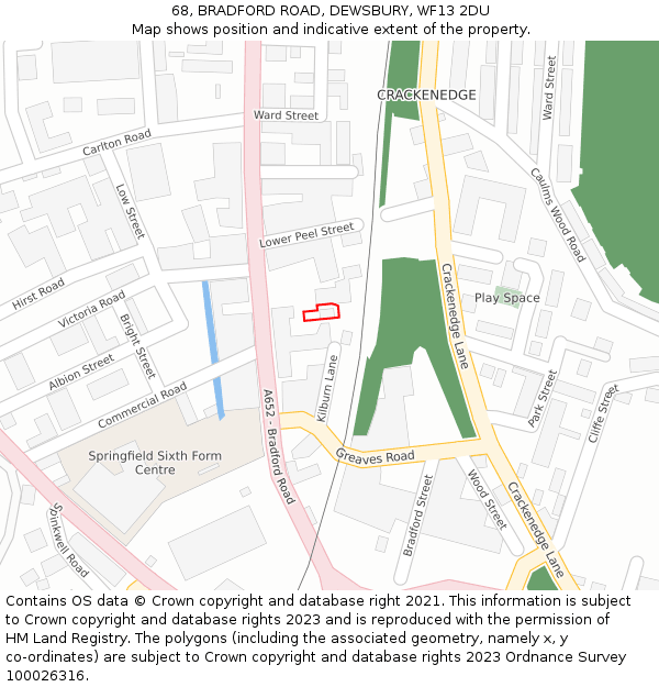 68, BRADFORD ROAD, DEWSBURY, WF13 2DU: Location map and indicative extent of plot