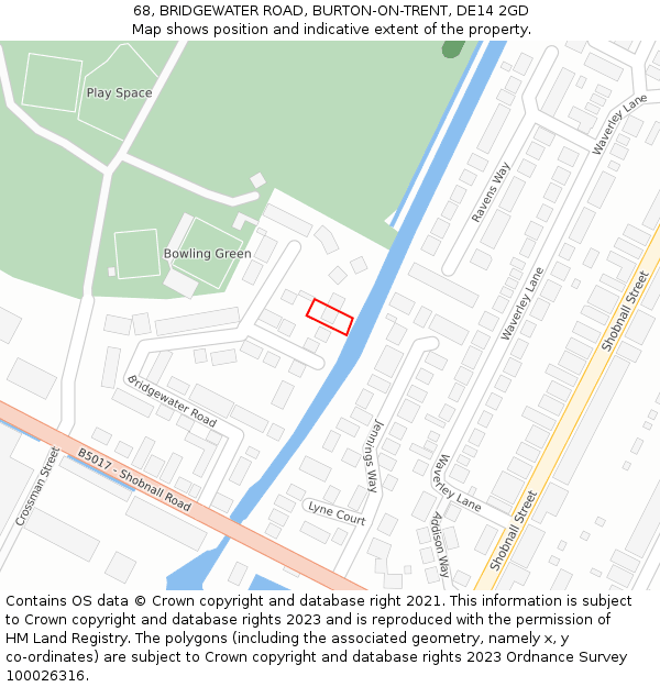 68, BRIDGEWATER ROAD, BURTON-ON-TRENT, DE14 2GD: Location map and indicative extent of plot