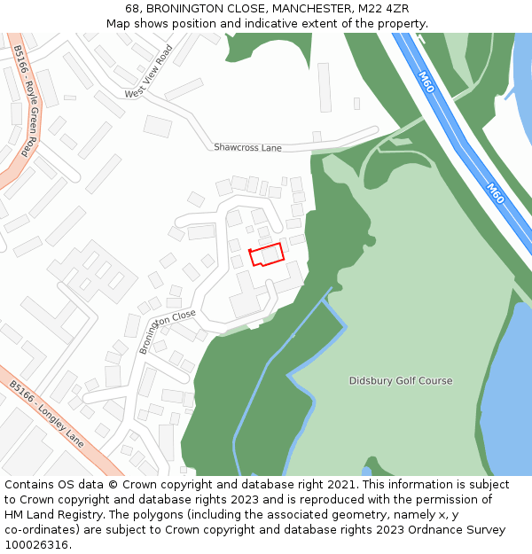 68, BRONINGTON CLOSE, MANCHESTER, M22 4ZR: Location map and indicative extent of plot