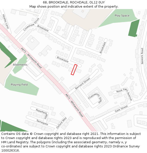 68, BROOKDALE, ROCHDALE, OL12 0UY: Location map and indicative extent of plot
