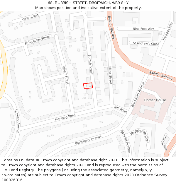 68, BURRISH STREET, DROITWICH, WR9 8HY: Location map and indicative extent of plot
