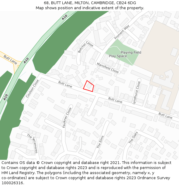 68, BUTT LANE, MILTON, CAMBRIDGE, CB24 6DG: Location map and indicative extent of plot