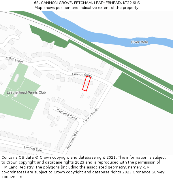 68, CANNON GROVE, FETCHAM, LEATHERHEAD, KT22 9LS: Location map and indicative extent of plot