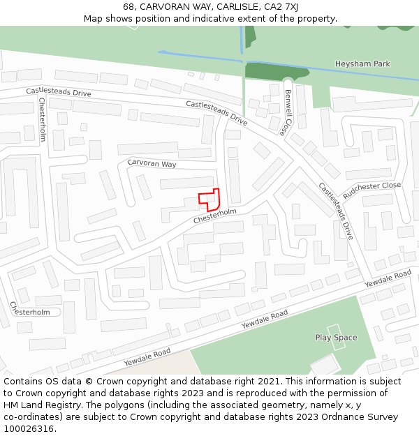 68, CARVORAN WAY, CARLISLE, CA2 7XJ: Location map and indicative extent of plot