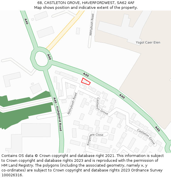 68, CASTLETON GROVE, HAVERFORDWEST, SA62 4AF: Location map and indicative extent of plot