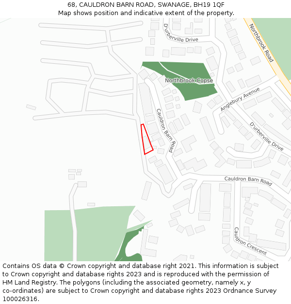 68, CAULDRON BARN ROAD, SWANAGE, BH19 1QF: Location map and indicative extent of plot