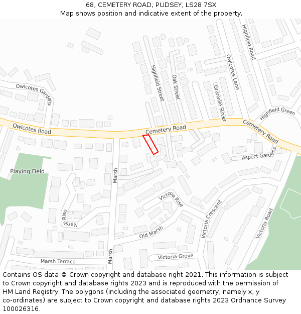 68, CEMETERY ROAD, PUDSEY, LS28 7SX: Location map and indicative extent of plot