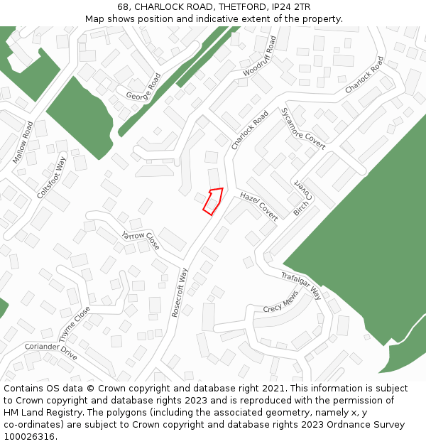 68, CHARLOCK ROAD, THETFORD, IP24 2TR: Location map and indicative extent of plot