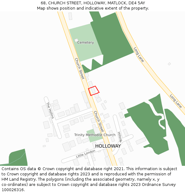 68, CHURCH STREET, HOLLOWAY, MATLOCK, DE4 5AY: Location map and indicative extent of plot