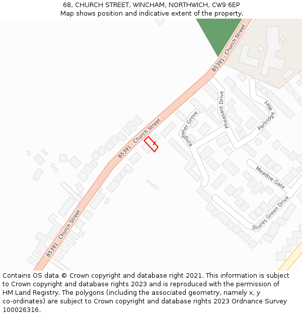 68, CHURCH STREET, WINCHAM, NORTHWICH, CW9 6EP: Location map and indicative extent of plot