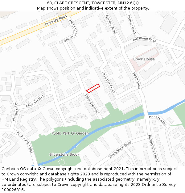 68, CLARE CRESCENT, TOWCESTER, NN12 6QQ: Location map and indicative extent of plot