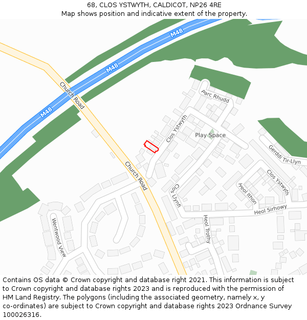 68, CLOS YSTWYTH, CALDICOT, NP26 4RE: Location map and indicative extent of plot
