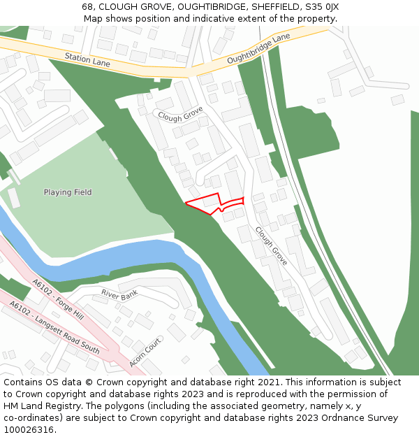 68, CLOUGH GROVE, OUGHTIBRIDGE, SHEFFIELD, S35 0JX: Location map and indicative extent of plot