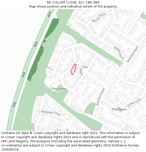 68, COLLIER CLOSE, ELY, CB6 3WX: Location map and indicative extent of plot