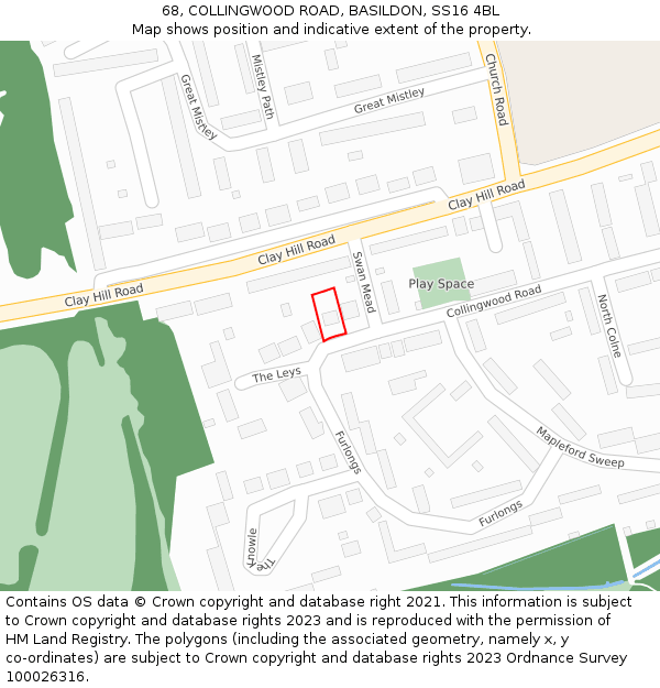 68, COLLINGWOOD ROAD, BASILDON, SS16 4BL: Location map and indicative extent of plot