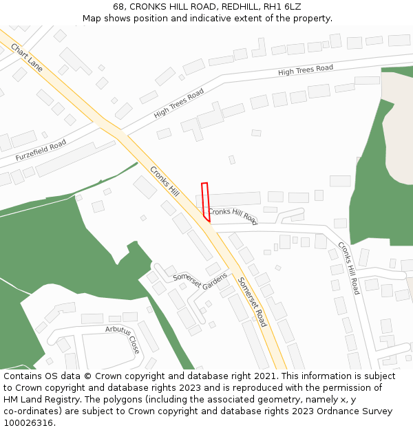 68, CRONKS HILL ROAD, REDHILL, RH1 6LZ: Location map and indicative extent of plot