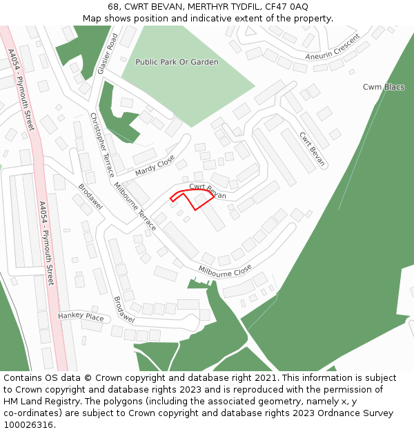 68, CWRT BEVAN, MERTHYR TYDFIL, CF47 0AQ: Location map and indicative extent of plot
