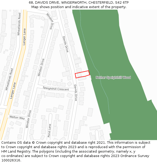 68, DAVIDS DRIVE, WINGERWORTH, CHESTERFIELD, S42 6TP: Location map and indicative extent of plot