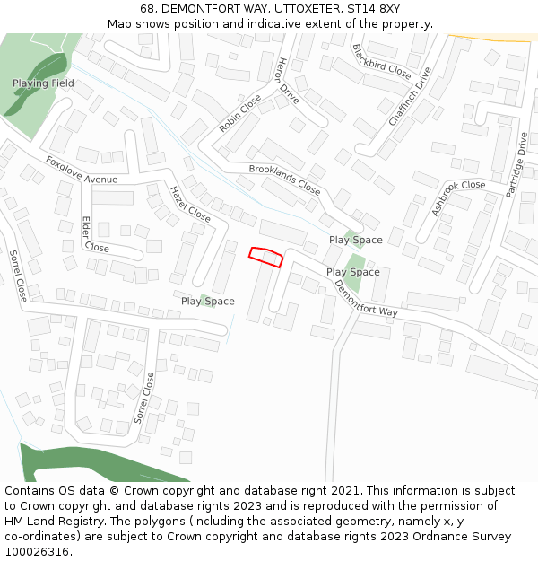 68, DEMONTFORT WAY, UTTOXETER, ST14 8XY: Location map and indicative extent of plot