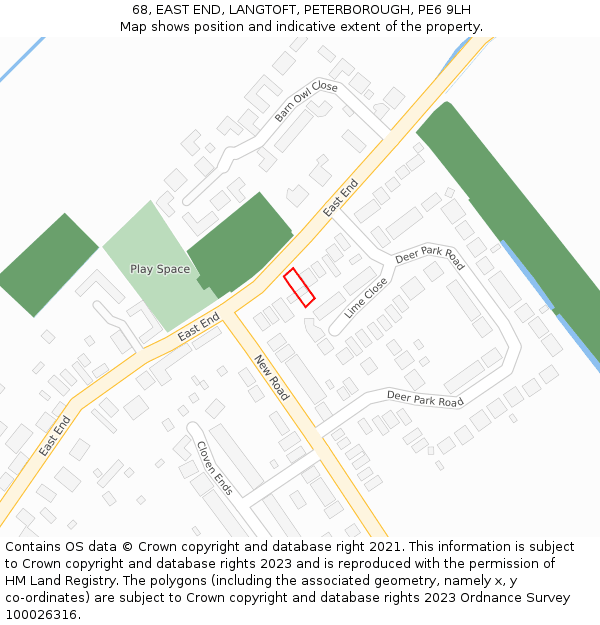 68, EAST END, LANGTOFT, PETERBOROUGH, PE6 9LH: Location map and indicative extent of plot