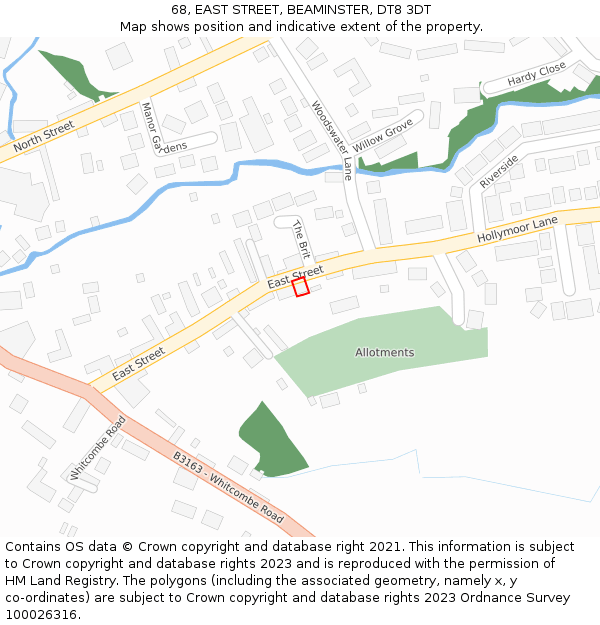 68, EAST STREET, BEAMINSTER, DT8 3DT: Location map and indicative extent of plot
