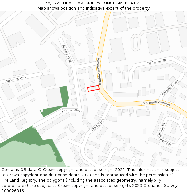 68, EASTHEATH AVENUE, WOKINGHAM, RG41 2PJ: Location map and indicative extent of plot