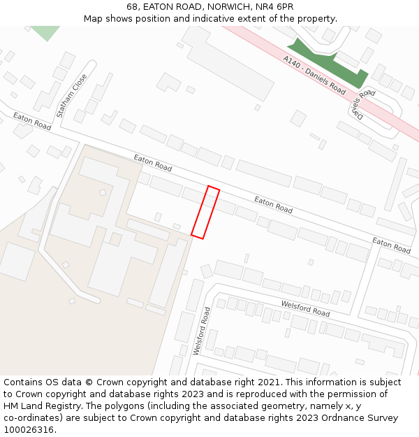 68, EATON ROAD, NORWICH, NR4 6PR: Location map and indicative extent of plot