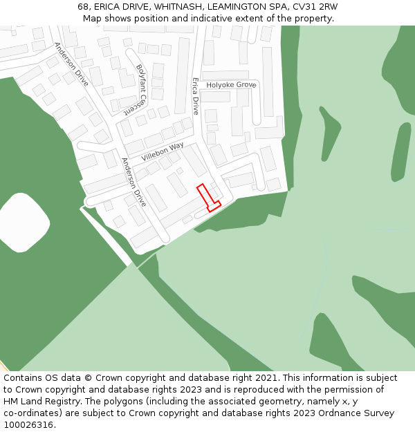 68, ERICA DRIVE, WHITNASH, LEAMINGTON SPA, CV31 2RW: Location map and indicative extent of plot