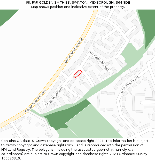 68, FAR GOLDEN SMITHIES, SWINTON, MEXBOROUGH, S64 8DE: Location map and indicative extent of plot