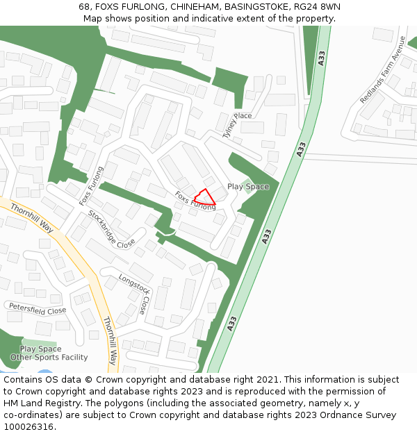 68, FOXS FURLONG, CHINEHAM, BASINGSTOKE, RG24 8WN: Location map and indicative extent of plot
