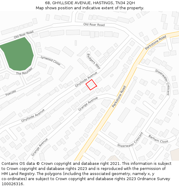 68, GHYLLSIDE AVENUE, HASTINGS, TN34 2QH: Location map and indicative extent of plot
