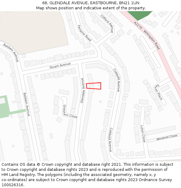 68, GLENDALE AVENUE, EASTBOURNE, BN21 1UN: Location map and indicative extent of plot