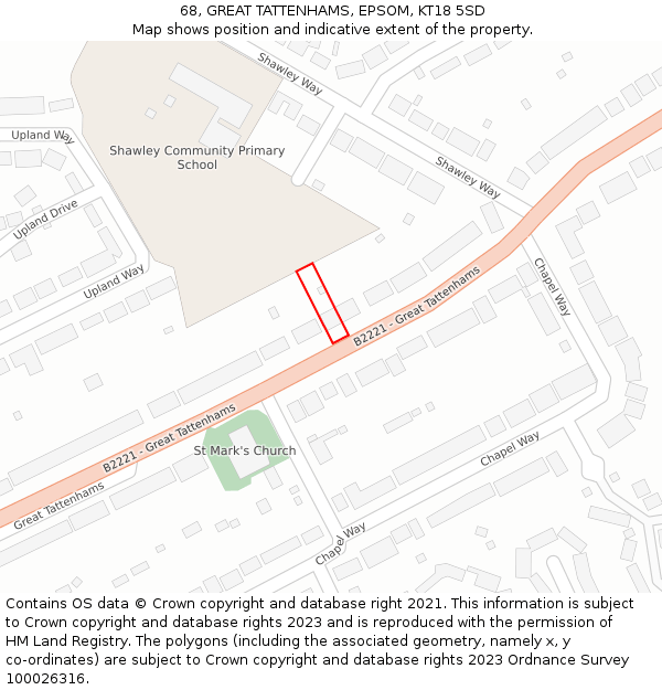 68, GREAT TATTENHAMS, EPSOM, KT18 5SD: Location map and indicative extent of plot