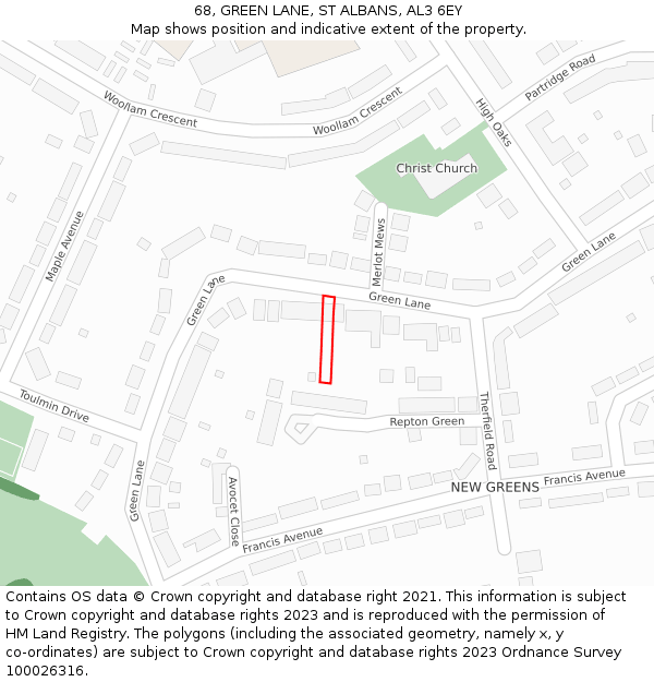 68, GREEN LANE, ST ALBANS, AL3 6EY: Location map and indicative extent of plot