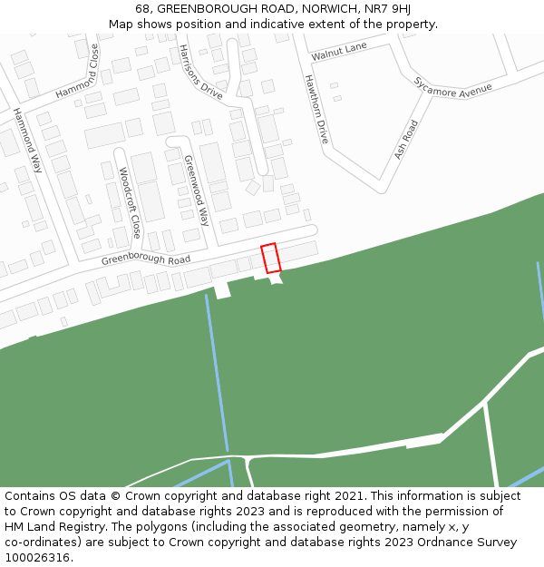 68, GREENBOROUGH ROAD, NORWICH, NR7 9HJ: Location map and indicative extent of plot