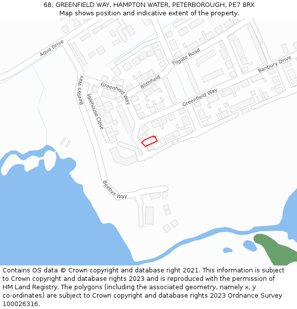 68, GREENFIELD WAY, HAMPTON WATER, PETERBOROUGH, PE7 8RX: Location map and indicative extent of plot