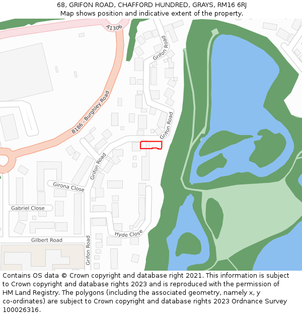 68, GRIFON ROAD, CHAFFORD HUNDRED, GRAYS, RM16 6RJ: Location map and indicative extent of plot