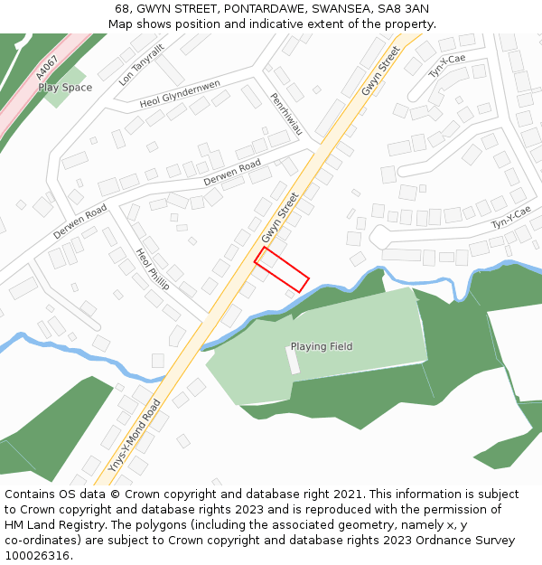 68, GWYN STREET, PONTARDAWE, SWANSEA, SA8 3AN: Location map and indicative extent of plot