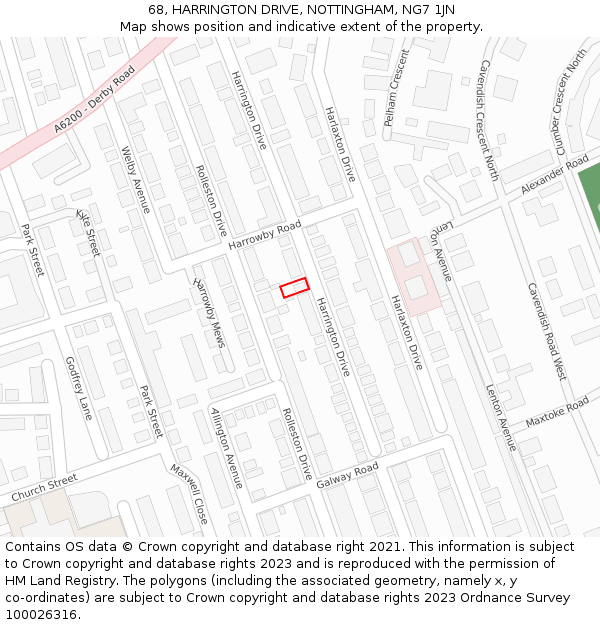 68, HARRINGTON DRIVE, NOTTINGHAM, NG7 1JN: Location map and indicative extent of plot