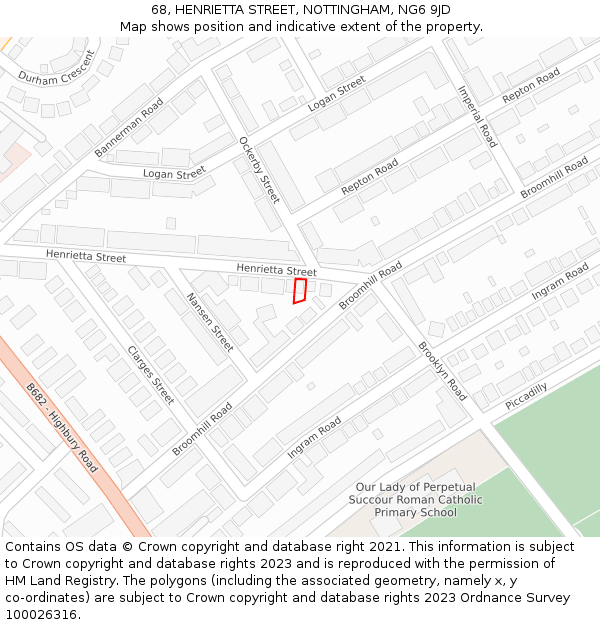 68, HENRIETTA STREET, NOTTINGHAM, NG6 9JD: Location map and indicative extent of plot