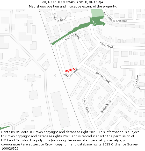 68, HERCULES ROAD, POOLE, BH15 4JA: Location map and indicative extent of plot