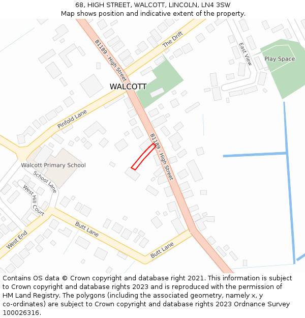 68, HIGH STREET, WALCOTT, LINCOLN, LN4 3SW: Location map and indicative extent of plot