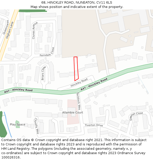 68, HINCKLEY ROAD, NUNEATON, CV11 6LS: Location map and indicative extent of plot