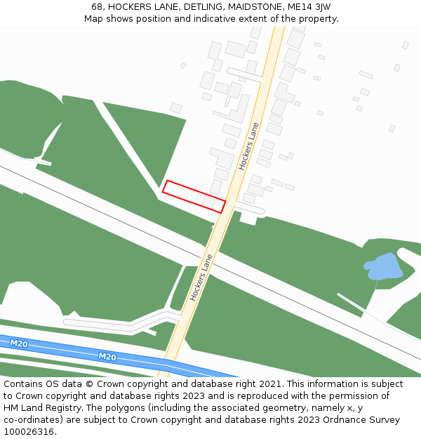 68, HOCKERS LANE, DETLING, MAIDSTONE, ME14 3JW: Location map and indicative extent of plot