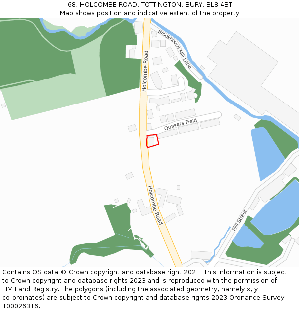 68, HOLCOMBE ROAD, TOTTINGTON, BURY, BL8 4BT: Location map and indicative extent of plot
